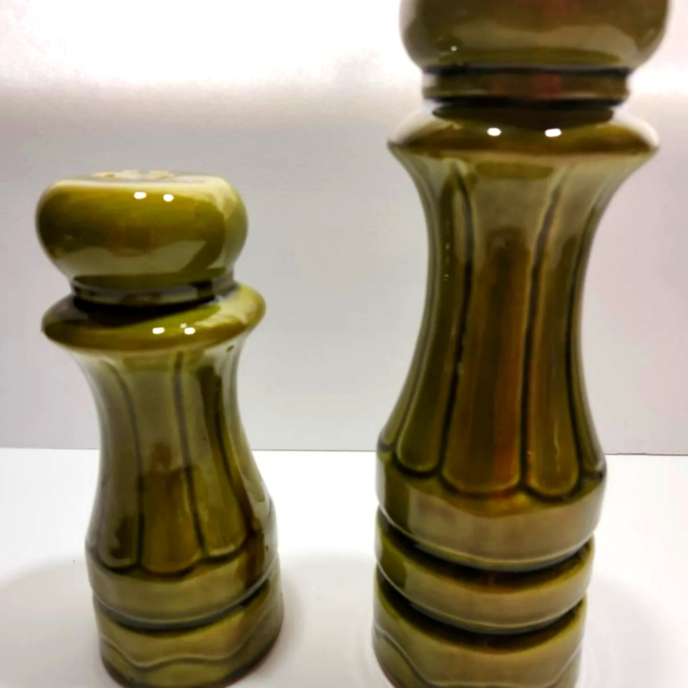 MCM Avocado Green Tall Salt And Pepper Shakers California Pottery